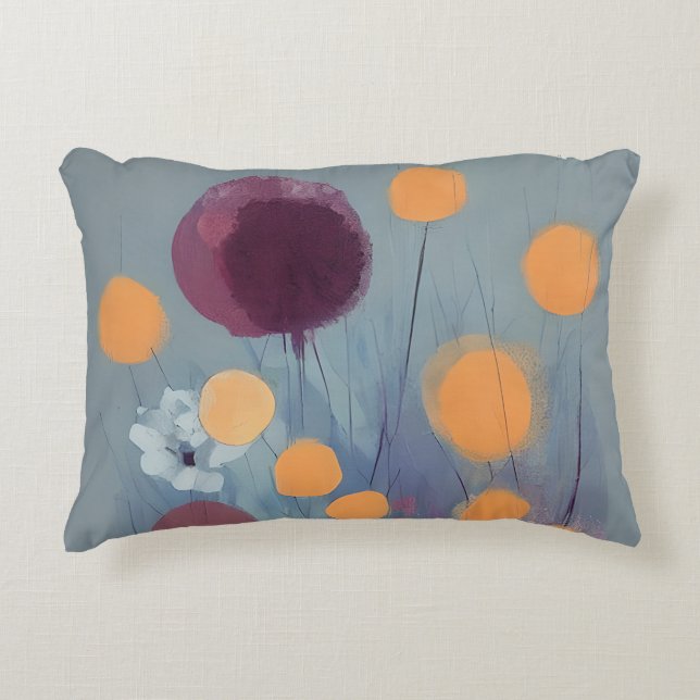 Abstract orange and pink flowers decorative cushion (Front)