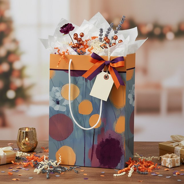 Abstract orange and pink flowers medium gift bag (Creator Uploaded)