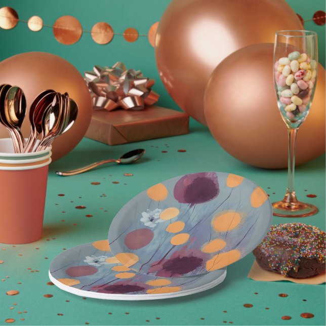 Abstract orange and pink flowers paper plate (Multi)
