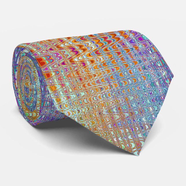 Abstract Orange and White Retro Boomerang Waves Tie (Rolled)