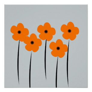 Abstract Orange Anemones Flowers Poster