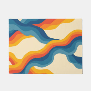 Abstract Orange Blue Retro Wavy Stripe Bold Modern Doormat
