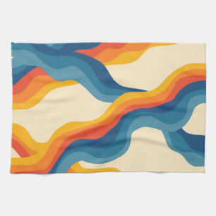 Abstract Orange Blue Retro Wavy Stripe Modern Bold Tea Towel