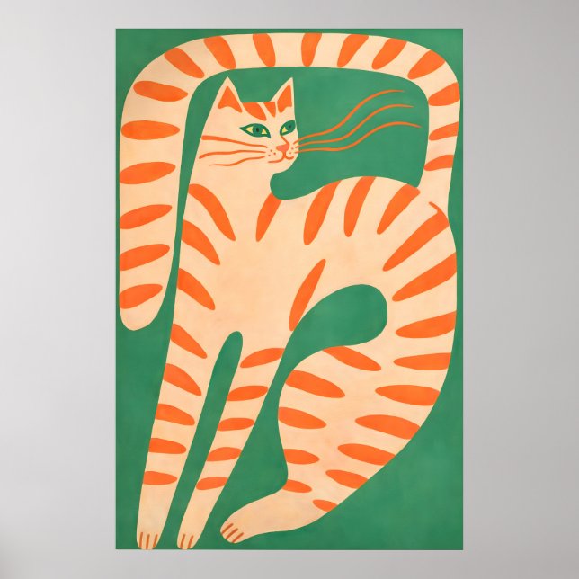 Abstract Orange Cat Poster, Minimalist Feline Wall Poster (Front)