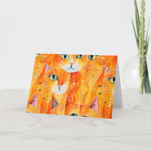 Abstract orange cat thank you card (Front)