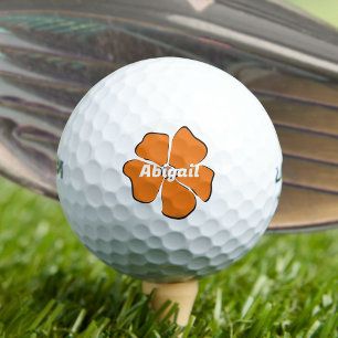 Abstract Orange Daisy Flower with Your Name Golf Balls
