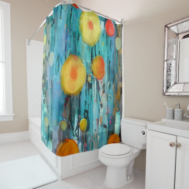 Abstract orange flowers shower curtain (In Situ)
