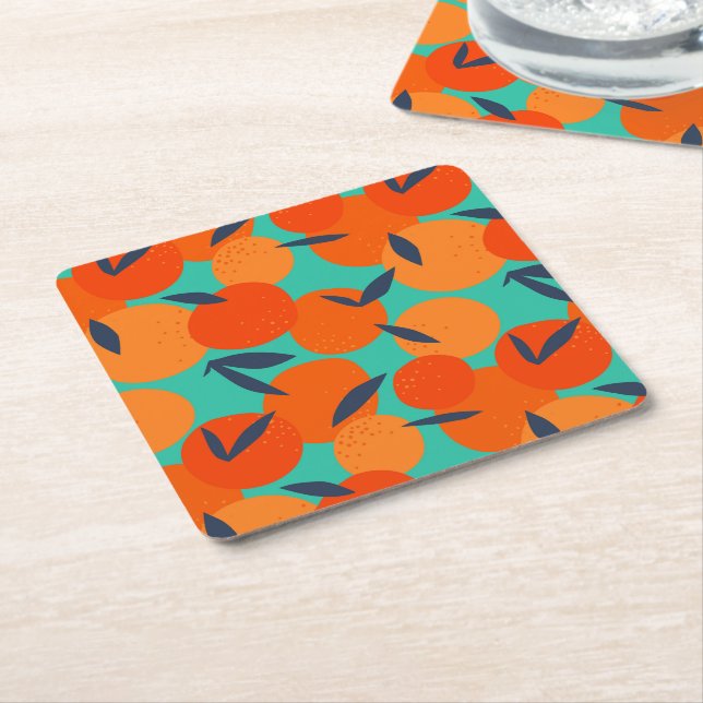 Abstract Orange Fruit Pattern Square Paper Coaster (Angled)