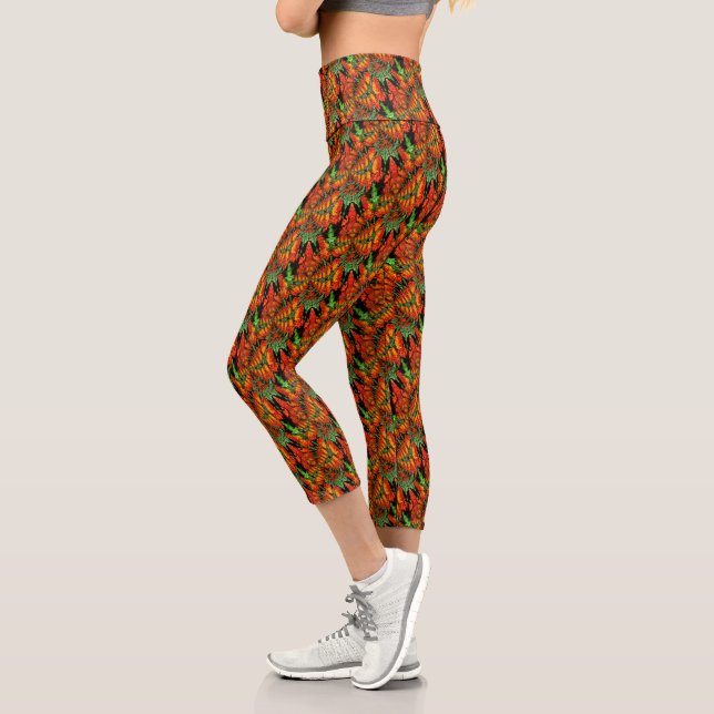 Abstract Orange Green Shapes Design  Capri Leggings (Left)