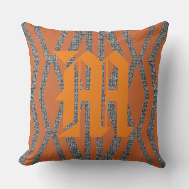 Abstract Orange Grey Pattern Custom Monogram Cushion (Front)