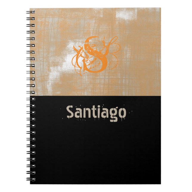 Abstract orange grey white black Name Monogram Notebook (Front)