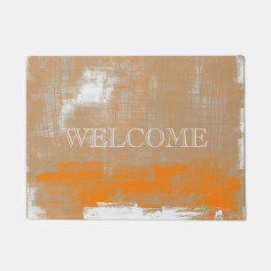 Abstract Orange Grey White Welcome Doormat