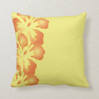 Abstract Orange Hibiscus Flowers on Yellow Cushion
