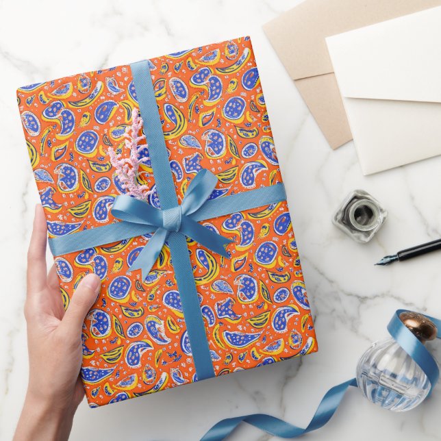 Abstract Orange Paisley Pattern Wrapping Paper (Gifting)