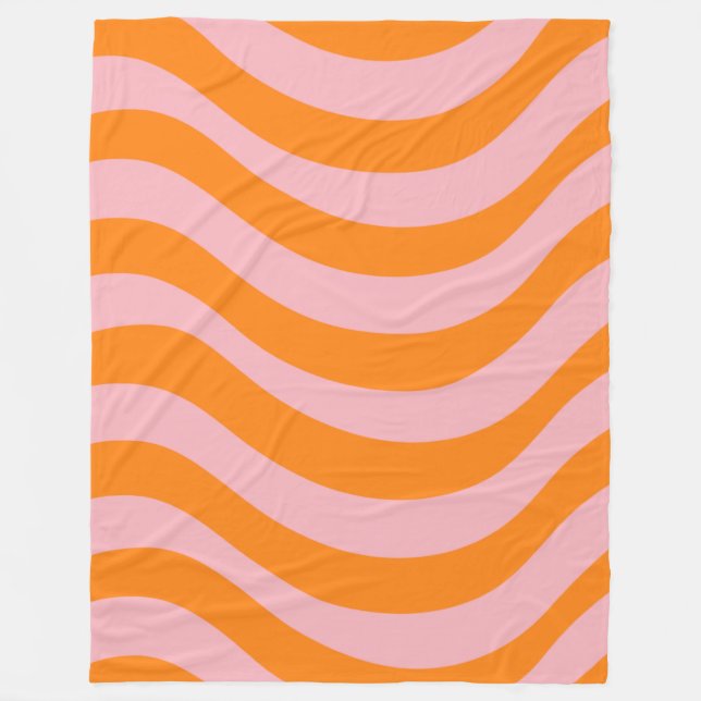 Abstract Orange Pink Retro Wavy Stripe Bold Modern Fleece Blanket (Front)