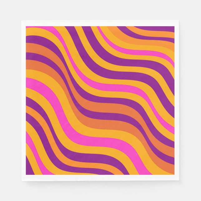 Abstract Orange Purple Wavy Stripe Bold Modern  Napkin (Front)