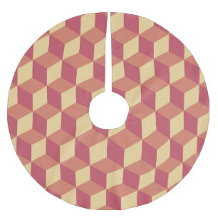 Abstract Orange Red Cube Pattern Brushed Polyester Tree Skirt