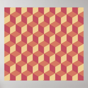 Abstract Orange Red Cube Pattern Poster