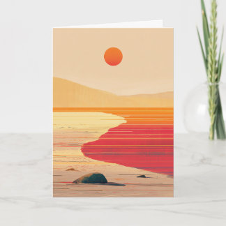 Abstract Orange Red Seaside Sunset Thinking of You Card
