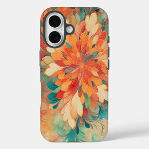 Abstract Orange, Red, Yellow, Teal Pattern iPhone 16 Case
