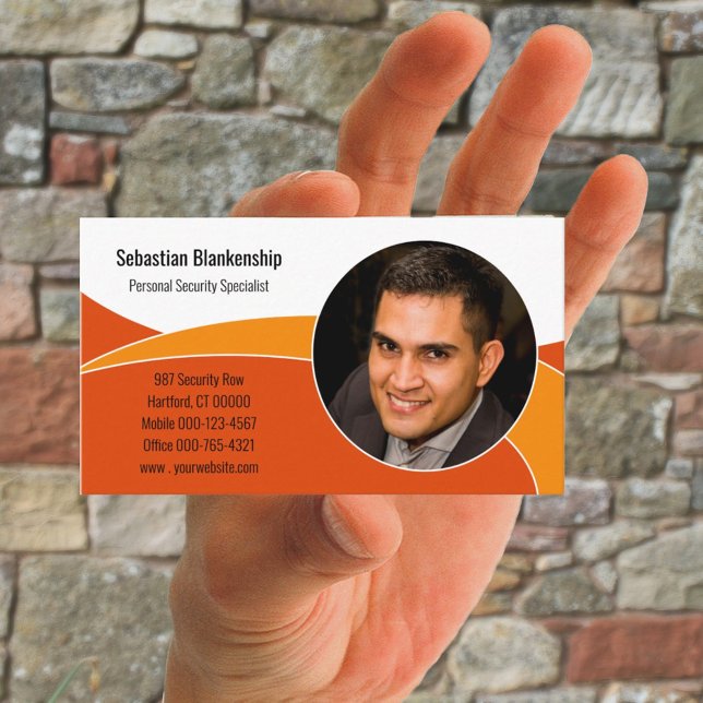 Abstract Orange Security Professional Custom Photo Business Card (Creator Uploaded)