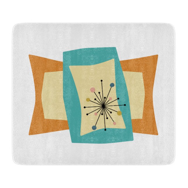 Abstract Orange Teal Geometric Mid Century Modern Cutting Board (Front)