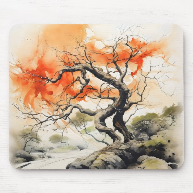 Abstract Orange Tree Ink Painting Mouse Pad (Front)