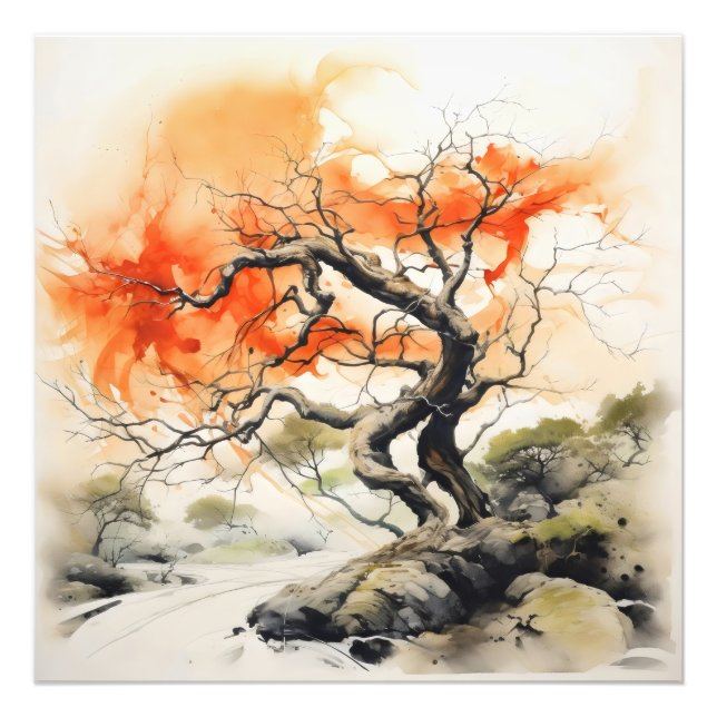 Abstract Orange Tree Ink Painting Photo Print (Front)