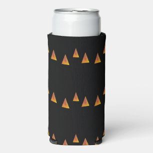 Abstract orange triangles on black seltzer can cooler