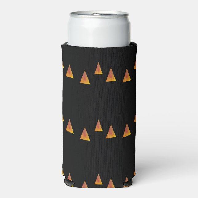 Abstract orange triangles on black seltzer can cooler (Seltzer Front)