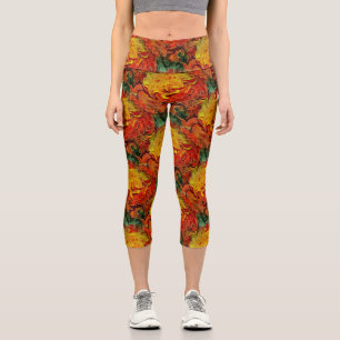 Abstract Orange Yellow Green Pattern     Capri Leggings