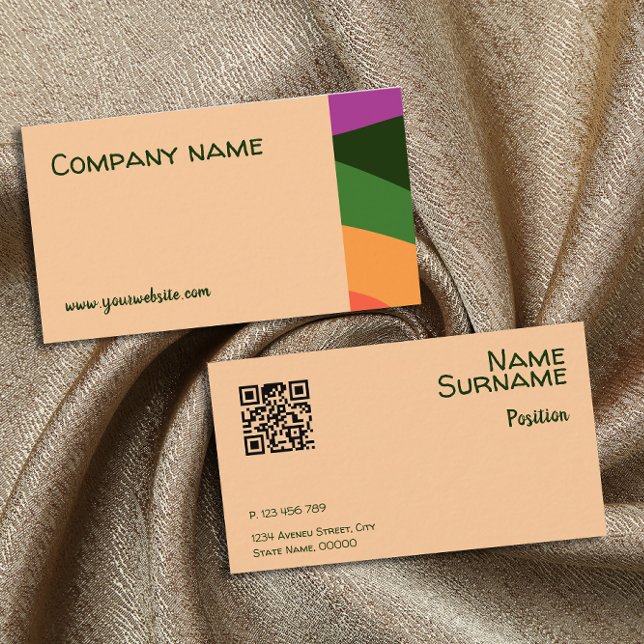 Abstract orange yellow green pink QR Business Card (Creator Uploaded)