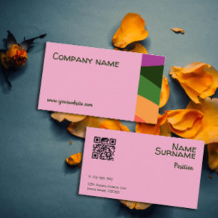 Abstract orange yellow green pink QR Business Card