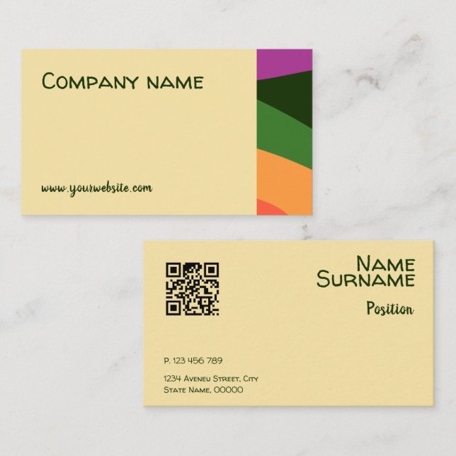 Abstract  orange yellow green QR Business Card (Front/Back)