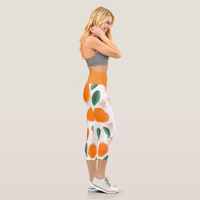 Abstract Oranges Botanical Grey Capri Leggings (Right)