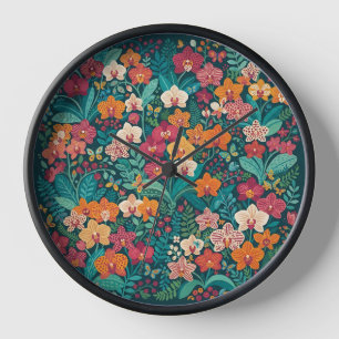 Abstract Orchid Butterflies Garden Art Clocks
