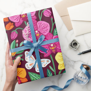 Abstract Orchid Butterflies Wrapping Paper