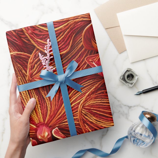 Abstract Orchid Fire Red Thread Wrapping Paper (Gifting)
