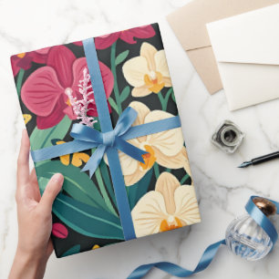 Abstract Orchids Butterflies Wrapping Paper