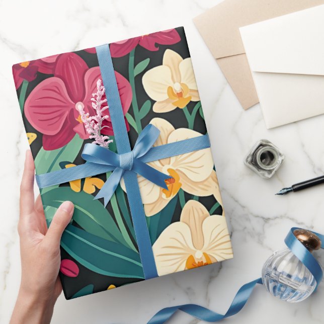 Abstract Orchids Butterflies Wrapping Paper (Gifting)