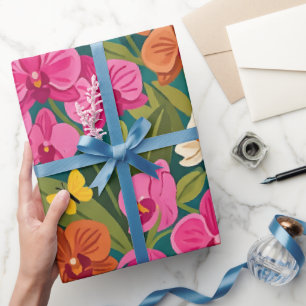 Abstract Orchids Butterflies Wrapping Paper