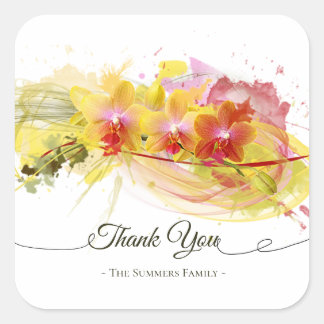 Abstract Orchids Colour Splash Calligraphy Square Sticker