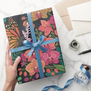 Abstract Orchids Monarch Butterfly Wrapping Paper