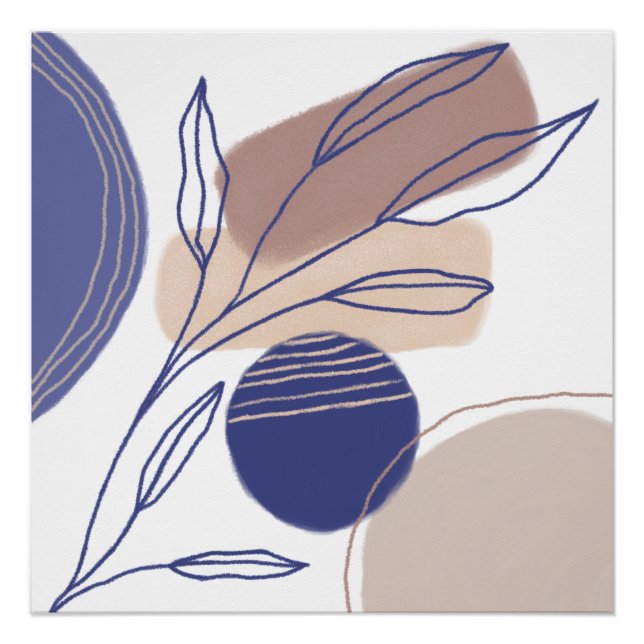 Abstract Organic Shapes - Blue and Beige Poster (Front)
