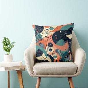 Abstract Organic Shapes Navy Coral Teal Cream Cushion