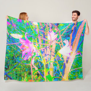Abstract Oriental Lilies in My Rubio Garden Fleece Blanket
