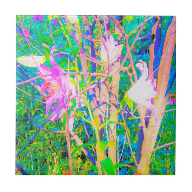 Abstract Oriental Lilies in My Rubio Garden Tile (Front)