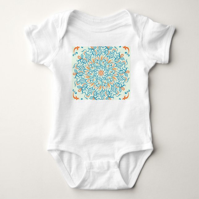 Abstract Ornament Ceramic Tile Pattern Baby Bodysuit (Front)