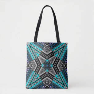 Abstract ornamental lined striped folk ethno triba tote bag