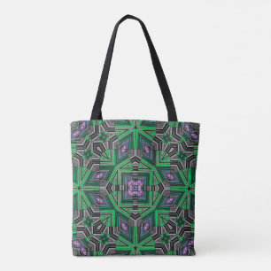 Abstract ornamental lined striped green dark folk tote bag